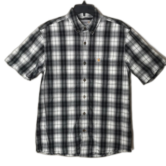 Carhartt button down short sleeve plaid shirt size medium - Picture 1 of 12
